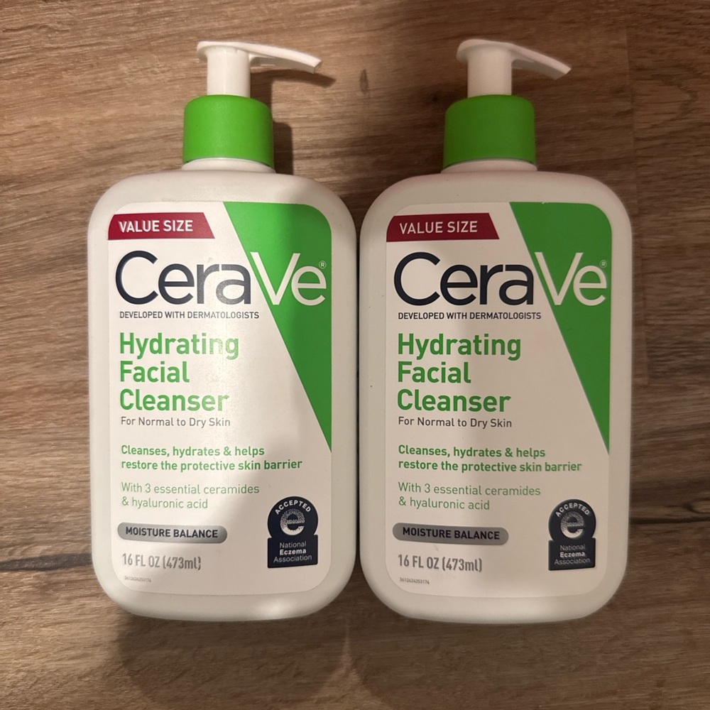 2 bottles of CeraVe Hydrating Facial Cleansers
